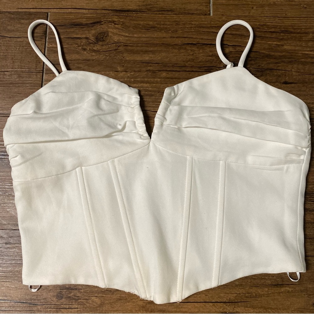 Women's White V-Notch Corset Cami - Picture 2 of 5